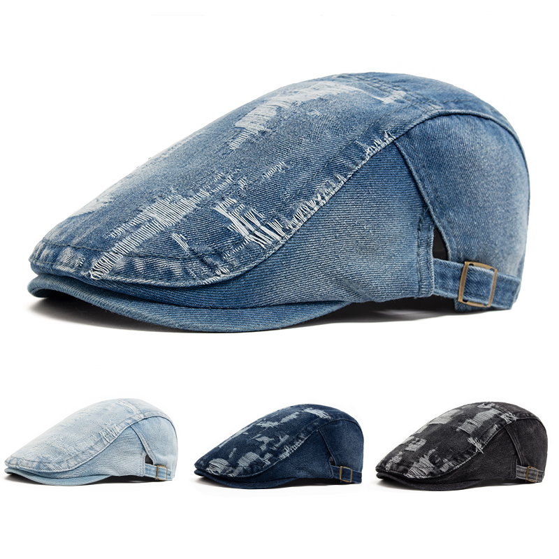 Vintage Fashion Nz - Topi Baret Denim Robek Pria Wanita,