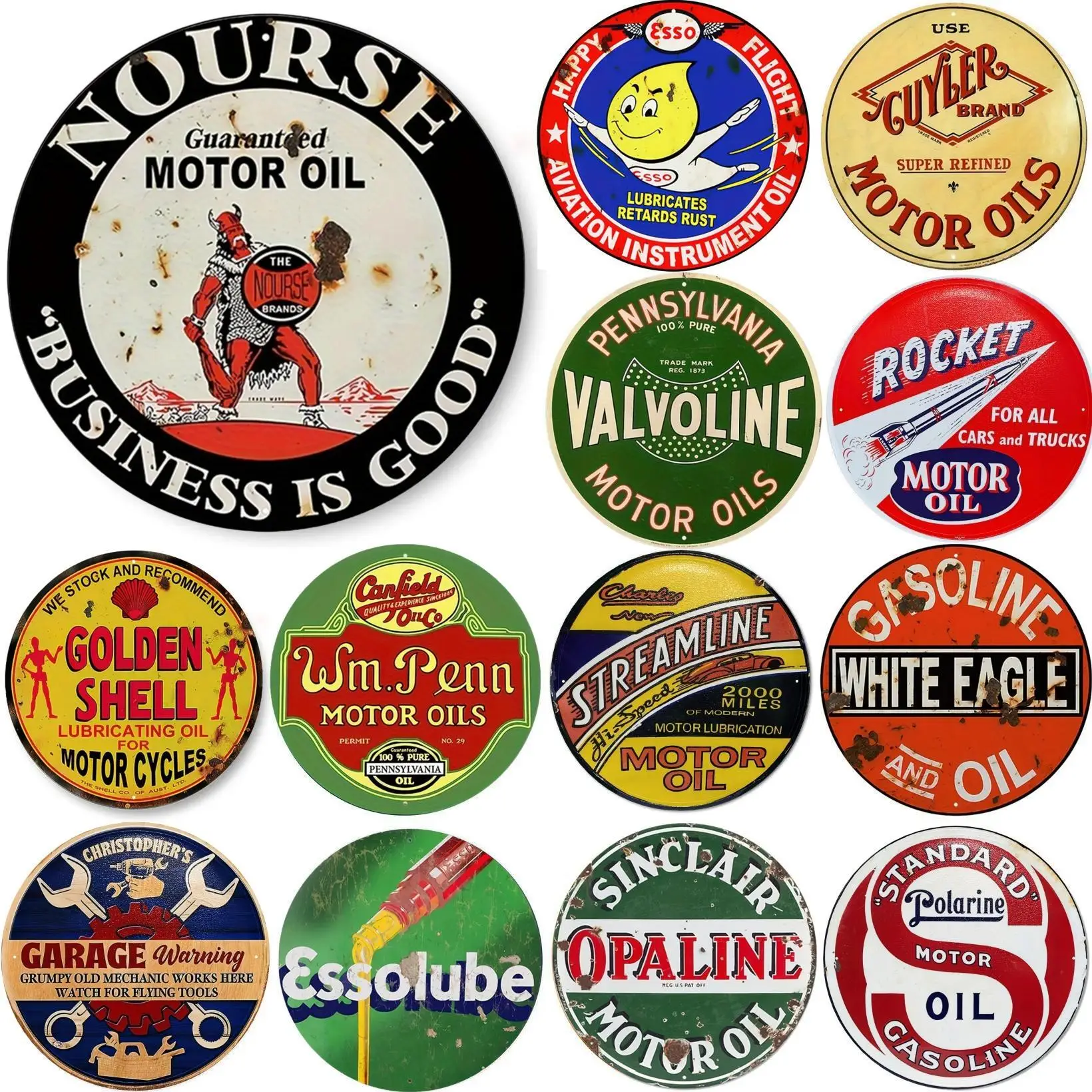 Vintage Fashion Posters - Papan Logam Bulat Vintage Bertuliskan Motor