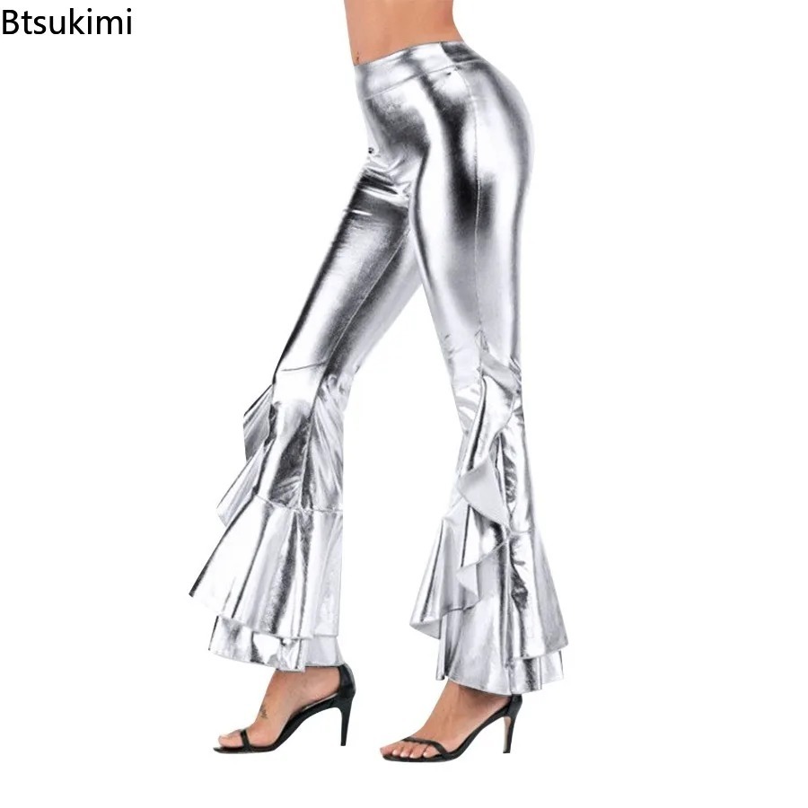 Wide Leg Trouser 70S - Celana Wanita Berkilau Model Flare Metalik
