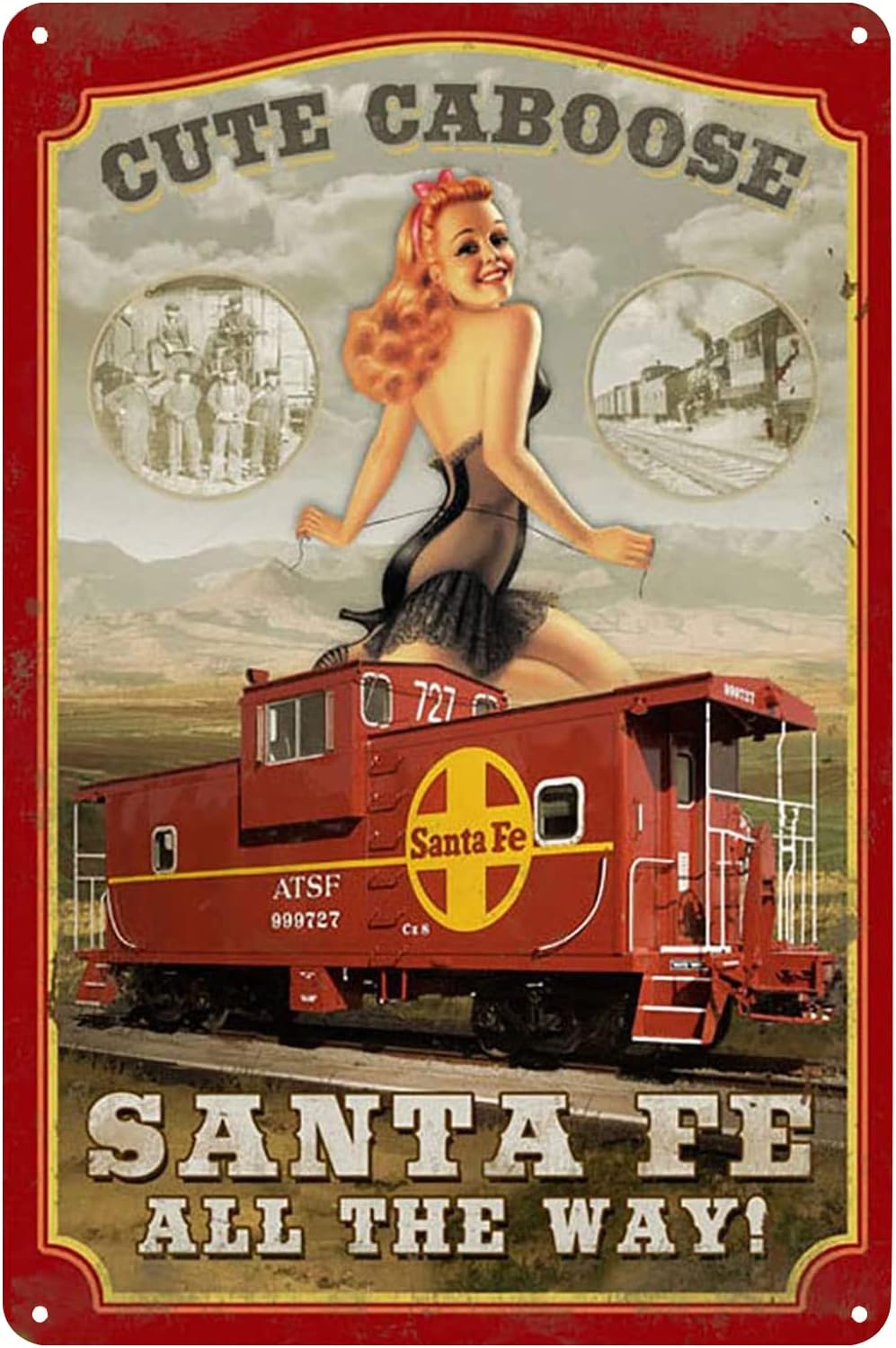 Vintage Fashion Posters - Poster Kereta Api Pinup Girl, Papan