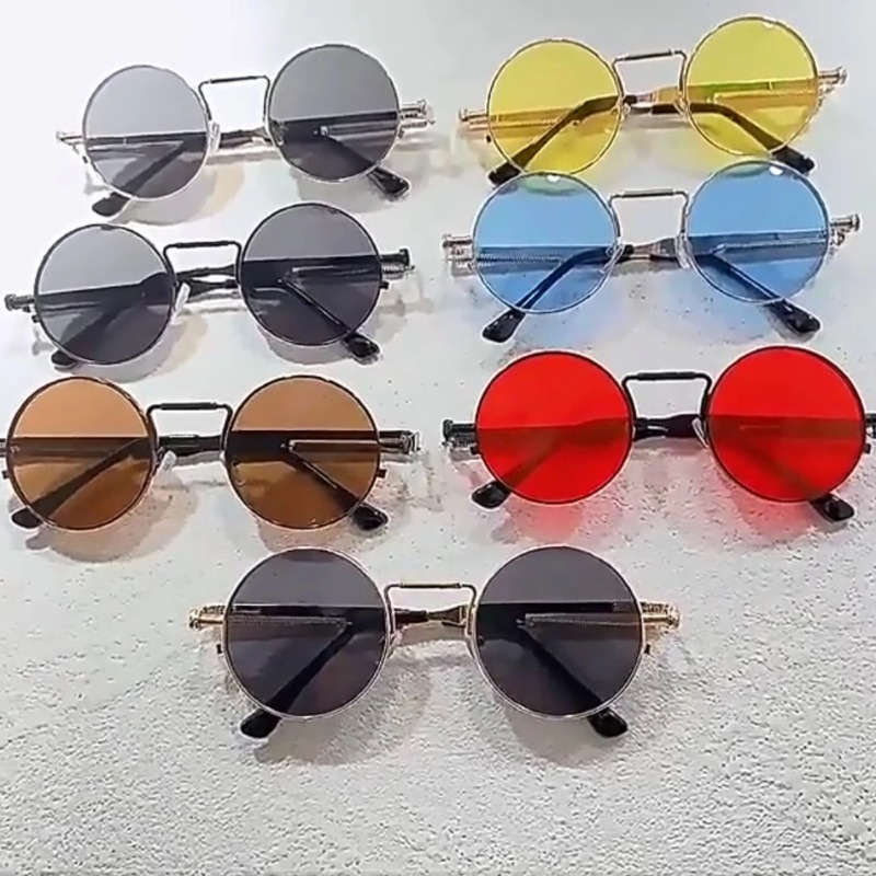 Vintage Outdoor Fashion - Kacamata Hitam Bulat Bingkai Logam Antik