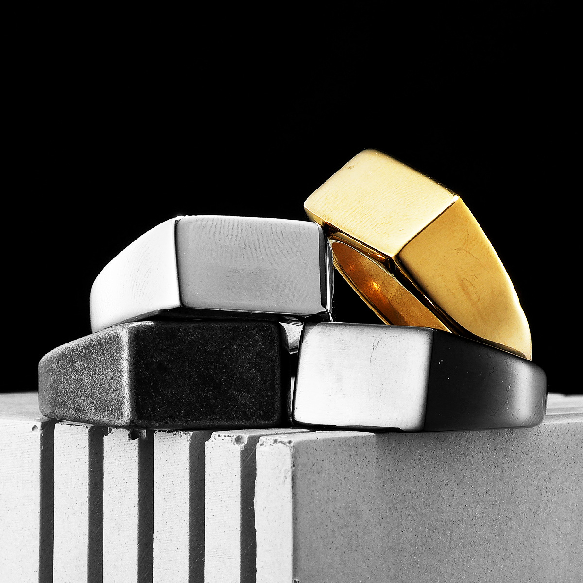 Vintage Fashion Newtown - Minimalis persegi panjang ukiran pria cincin