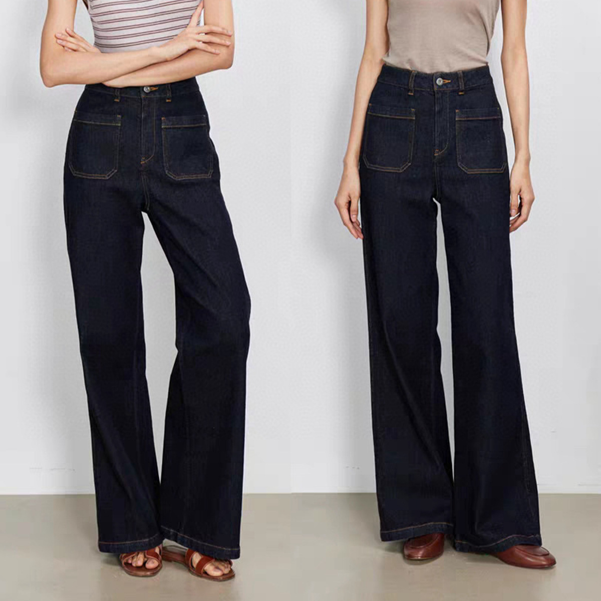 Wide Leg Trouser 70S - Celana Jeans Denim Biru Kaki Lebar
