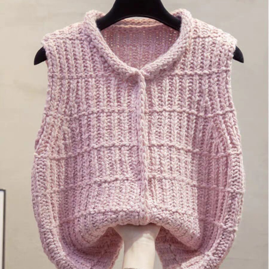 Vintage Fashion Newtown - Rompi Rajut Kerah Cardigan Garis Tebal