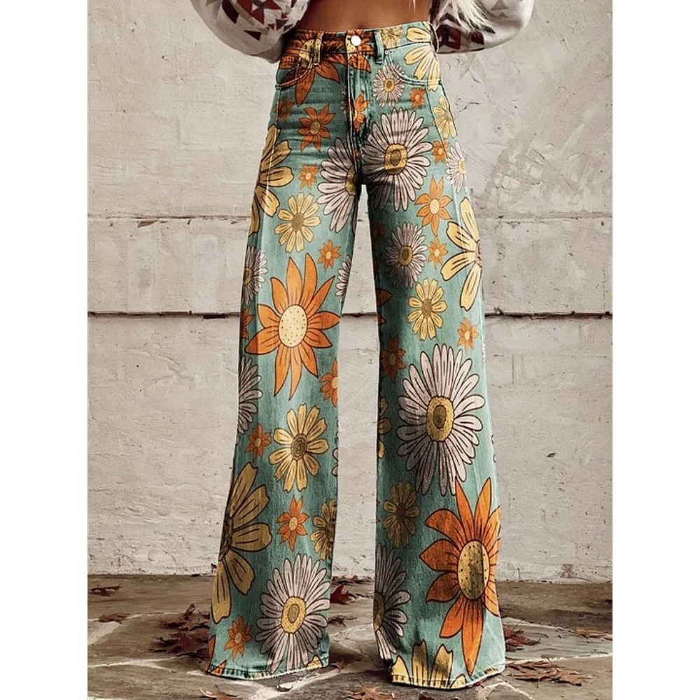 Wide Leg Trouser 70S - Celana Kaki Lebar Pinggang Tinggi Motif