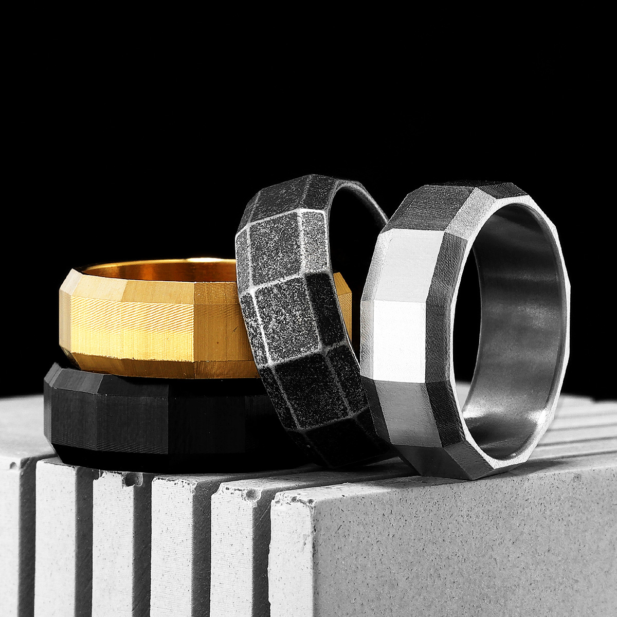 Vintage Fashion Newtown - Geometris potongan cincin pria baja nirkarat