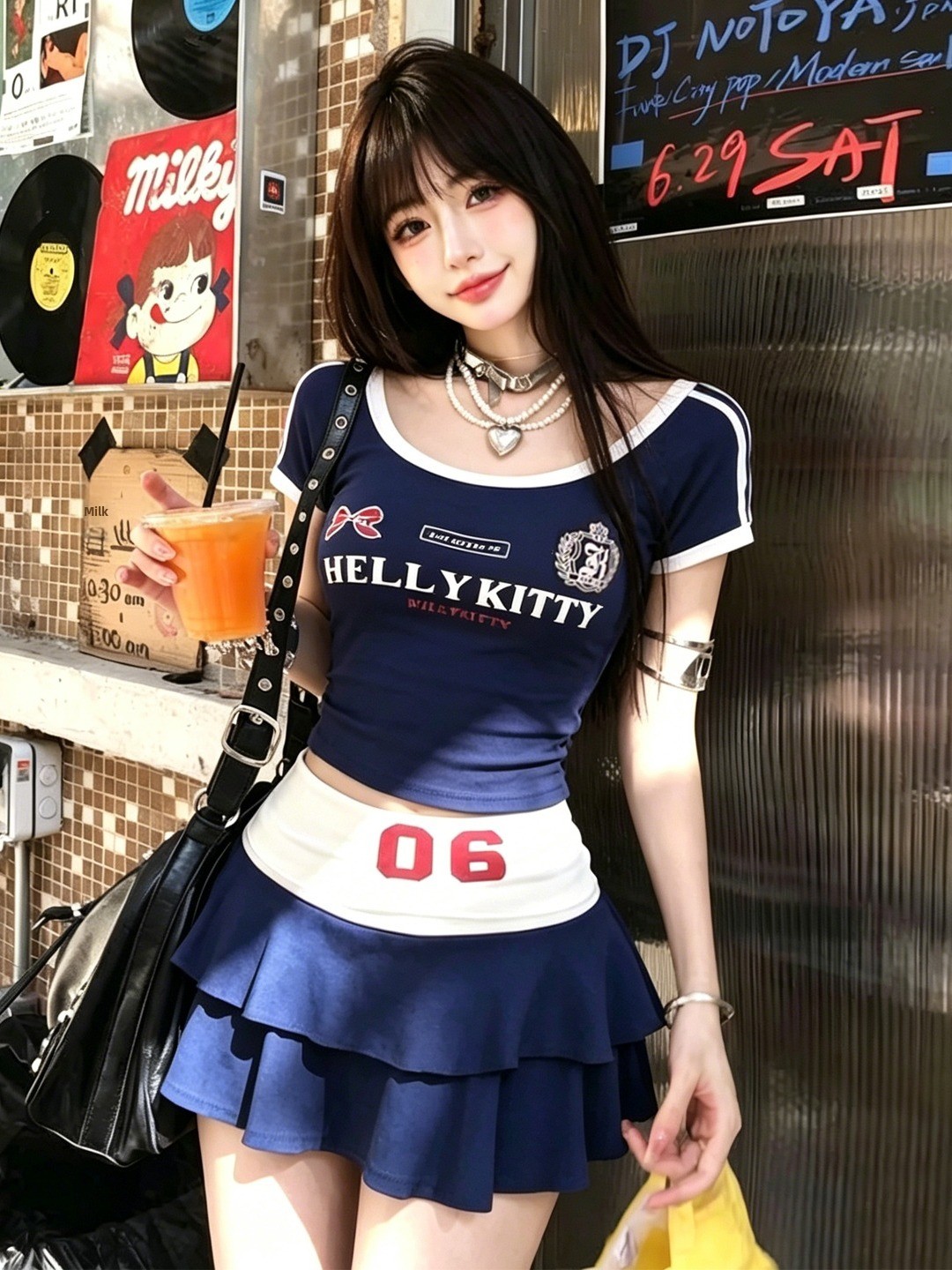 Vintage Fashion T Shirts - Set atasan dan rok pendek wanita