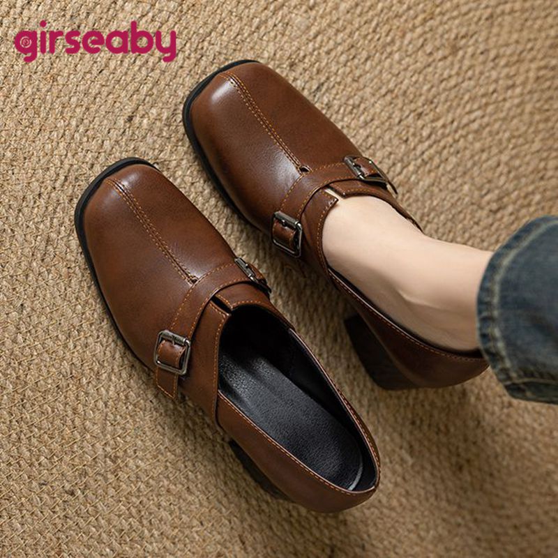 Vintage Fashion Heels - Girseaby Vintage Wanita Pompa Square Toe
