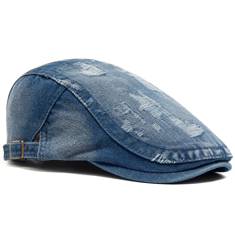 Topi Baret Denim Robek Pria Wa - Vintage Fashion Nz ulasan dan harga
