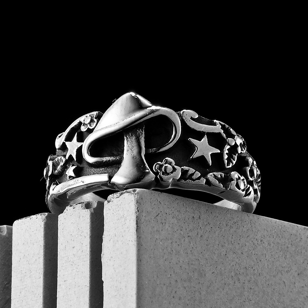 Bintang jamur cincin pria baja - Vintage Fashion Newtown ulasan dan harga