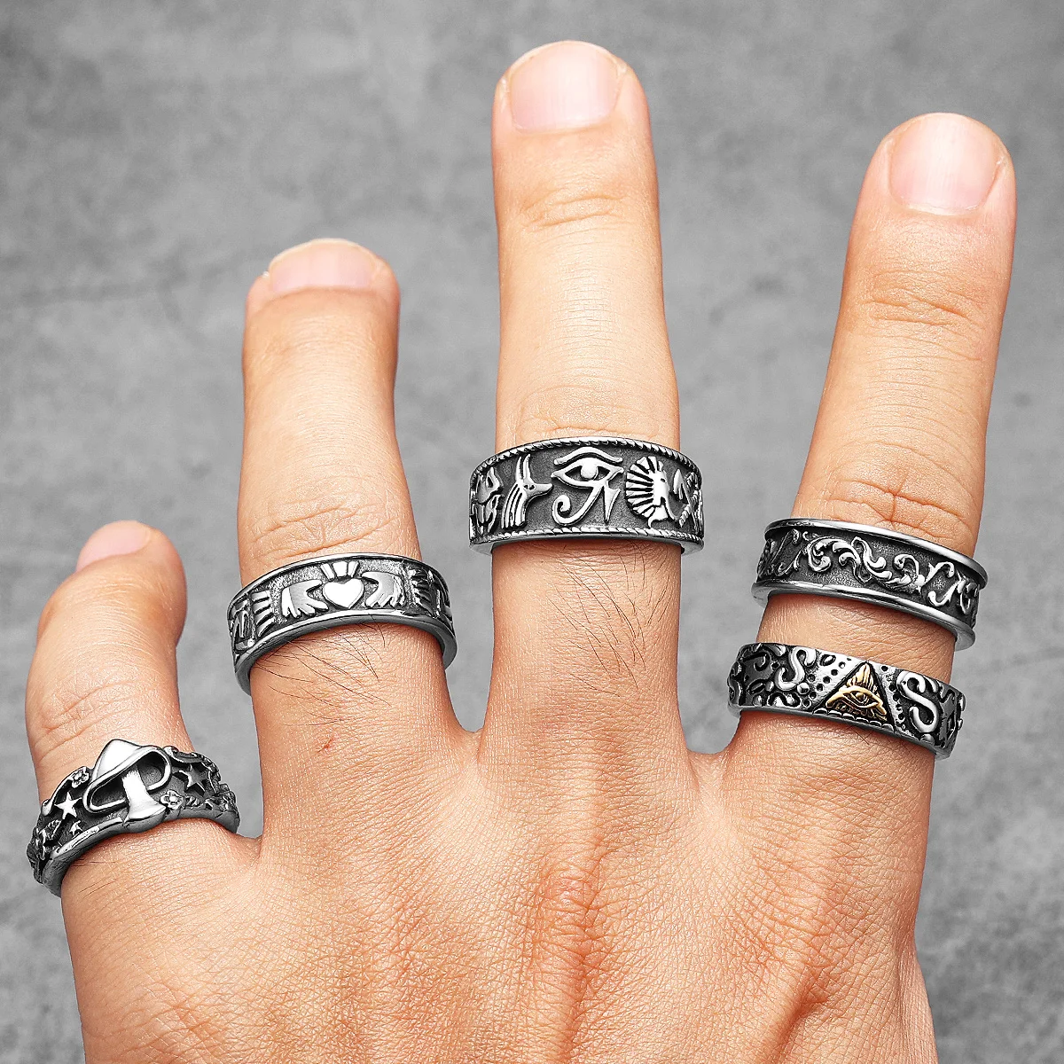 Bintang jamur cincin pria baja - Vintage Fashion Newtown ulasan dan harga